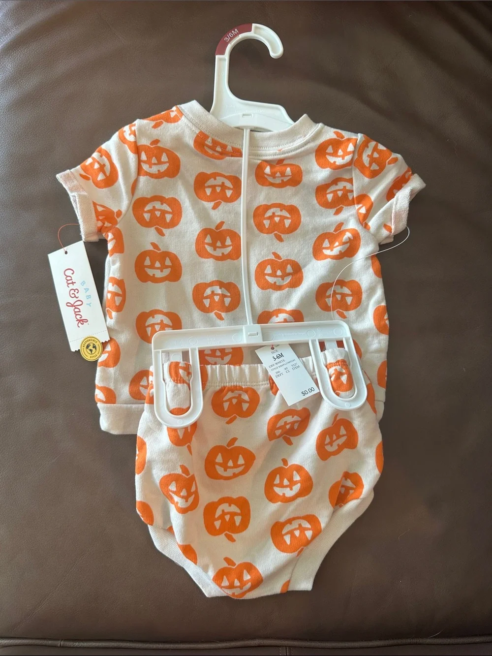 Cat & Jack Orange and White Pumpkin Footed Sleeper with Matching Bodysuit